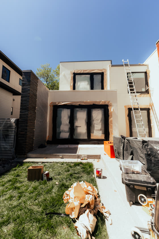Modern home exterior part-way through a renovation